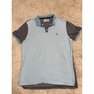 Original Penguin Men's Crystal Blue Polo Shirt Light Blue Heather Gray XL
